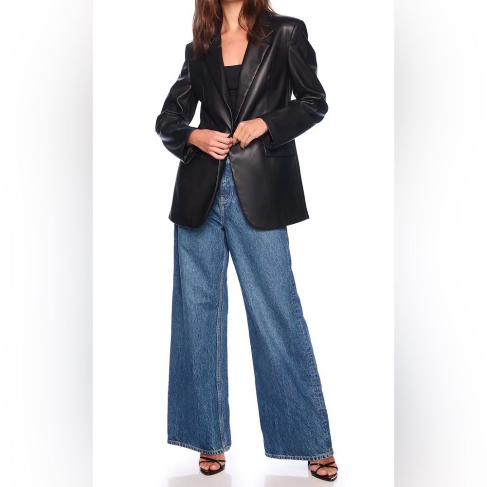 Susana Monaco Black Faux Leather Boyfriend Single Button Blazer Medium